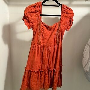 Orange Puff Sleeve Dress